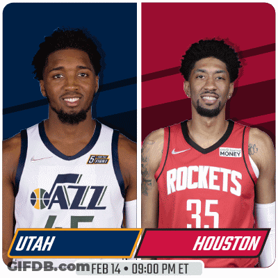 Two Basketball Players One From Utah And One From Houston Are Shown GIF
