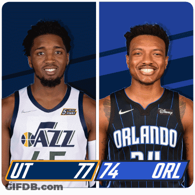 Two Basketball Players One From Utah And One From Orlando GIF