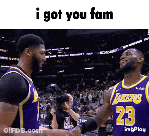 Two Basketball Players Shaking Hands With The Words I Got You Fam Below Them GIF