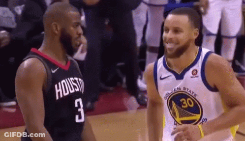Two Basketball Players Smiling On Court GIF