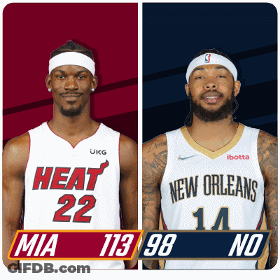 Two Basketball Players Wearing Heat 22 And New Orleans 14 Jerseys GIF