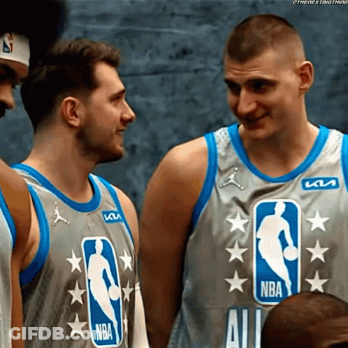 Two Basketball Players Wearing Nba All Star Jerseys GIF