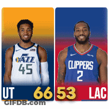 Two Basketball Players With Ut 45 And Clippers 2 On Their Jerseys GIF
