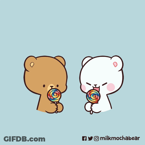Two Bears Eating Lollipops Crunch Lick GIF