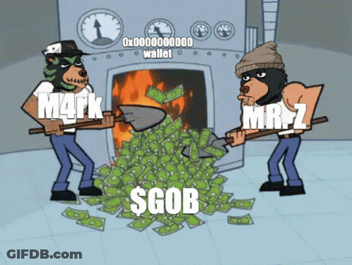 Two Bears Holding Shovels In Front Of Money Pile GIF