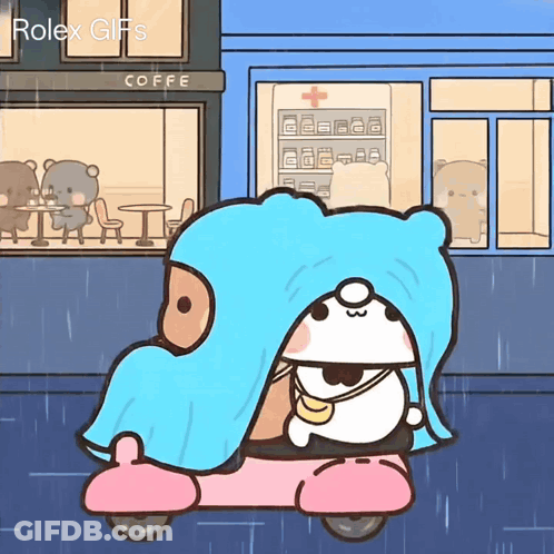 Two Bears Riding Scooter In Rain GIF