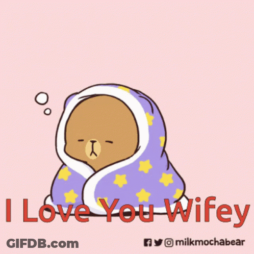 Two Bears Wrapped In Blanket Saying I Love You Wifey GIF