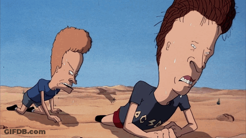 Two Beavis And Butthead Characters Are Doing Push Ups In The Sand GIF
