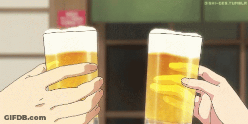 Two Beer Glasses Held Up With Ishi-Des.tumblr Sign GIF