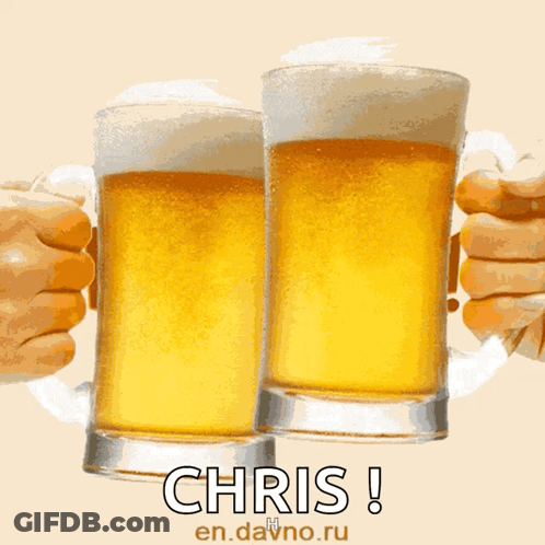 Two Beer Mugs With Name Chris GIF