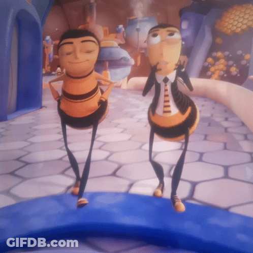 Two Bees In Suits And Ties On Blue GIF