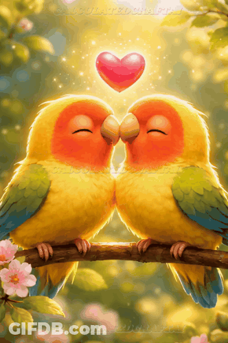 Two Birds Kissing With Heart GIF
