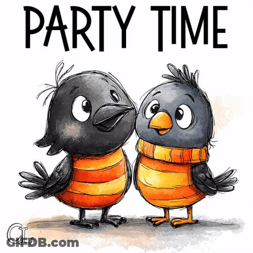 Two Birds Saying Party Time GIF