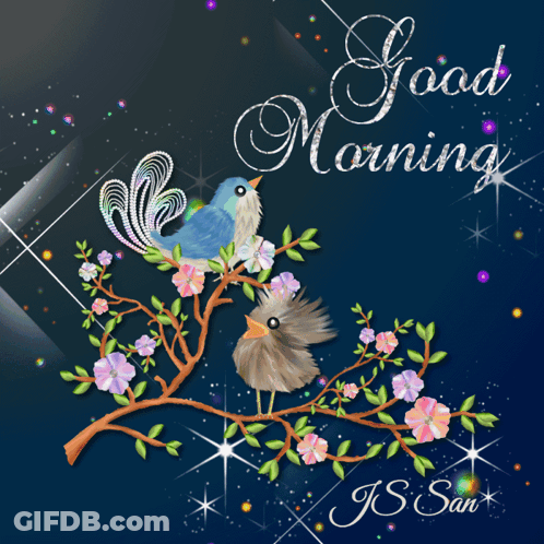 Two Birds Sitting On Branch Good Morning GIF