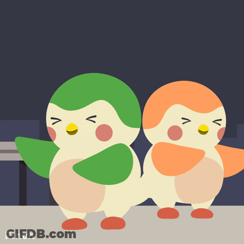 Two Birds Standing Next To Each Other With Tea M GIF