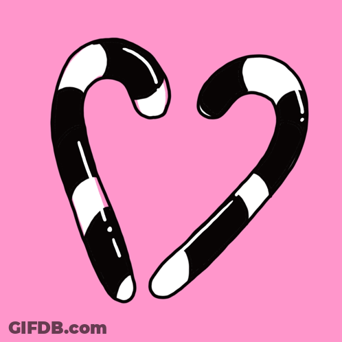 Two Black And White Candy Canes On A Pink Background GIF
