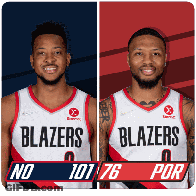 Two Blazers Basketball Players On Blue And Red Background GIF