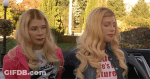 Two Blonde Women Are Sitting In A Car . GIF
