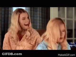 Two Blonde Women Are Sitting Next To Each Other On A Couch Laughing . GIF