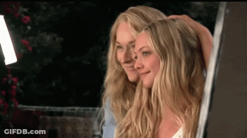 Two Blonde Women Are Standing Next To Each Other And Smiling At The Camera . GIF