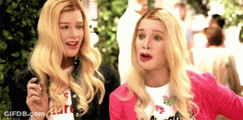 Two Blonde Women Are Standing Next To Each Other With Their Mouths Open And Making Funny Faces . GIF