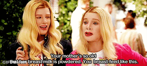 Two Blonde Women Talking About Breast Milk GIF