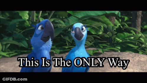 Two Blue Birds Standing Next To Each Other Saying This Is The Only Way GIF