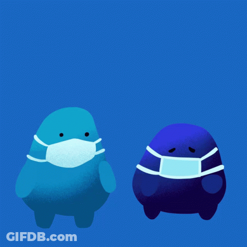 Two Blue Cartoon Characters Wearing Masks GIF
