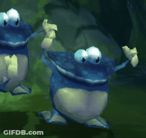 Two Blue Frogs Waving In Video Game GIF
