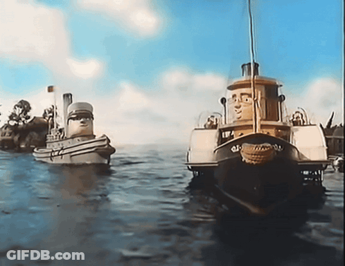 Two Boats With Tugboat Text GIF