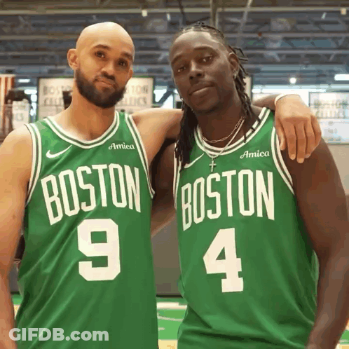 Two Boston Celtics Players Pose For Photo GIF