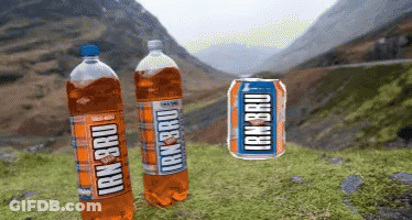 Two Bottles And Can Of Irn Bru GIF