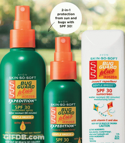 Two Bottles Of Avon Skin So Soft Bug Guard Plus GIF