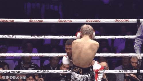 Two Boxers Fighting In Ring With Docomo Ropes GIF