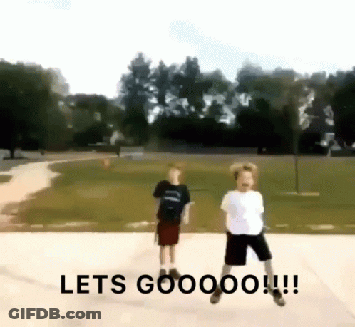 Two Boys Are Dancing In A Park With The Words Lets Goooo !!! GIF