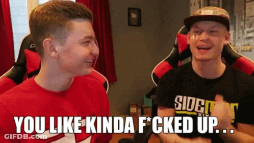 Two Boys Are Sitting Next To Each Other And One Of Them Is Wearing A Shirt That Says Sidet GIF