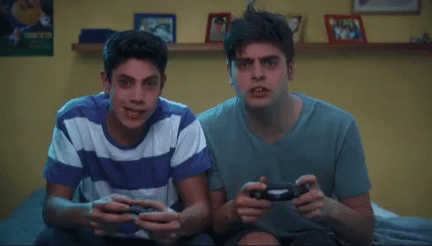 Two Boys Enjoying Video Playstation GIF