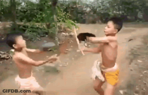 Two Boys Fighting With Swords In Dirt GIF