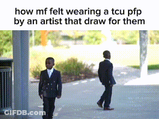 Two Boys In Suits Are Walking Down A Sidewalk With A Caption That Says How Mf Felt Wearing A Tcu Pfp GIF