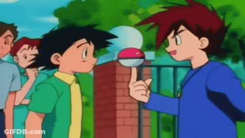 Two Boys One Holding Pokeball On Finger GIF