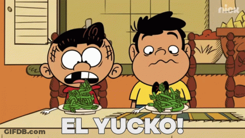 Two Boys Sitting At Table With Green Beans GIF