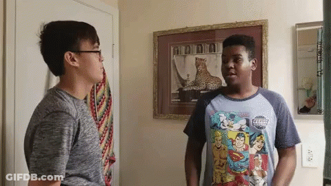 Two Boys Standing Before Leopard Picture GIF