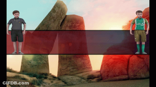 Two Boys Standing Next To Each Other With One Wearing A Shirt That Says ' Rugby ' On The Front GIF