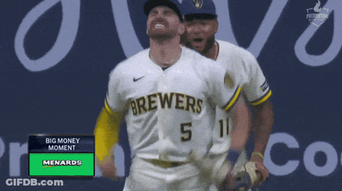 Two Brewers Baseball Players Celebrate Big Money Moment GIF
