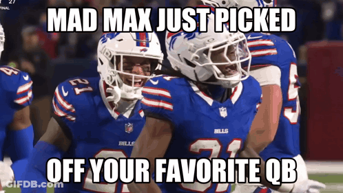 Two Buffalo Bills Players Standing On Field GIF