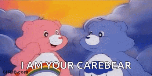 Two Care Bears In Clouds Saying I Am Your Carebear GIF