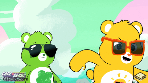 Two Care Bears In Sunglasses With Care Bears Text GIF