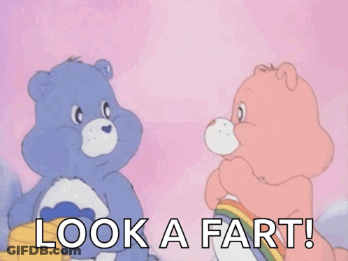Two Care Bears Saying Look A Fart GIF