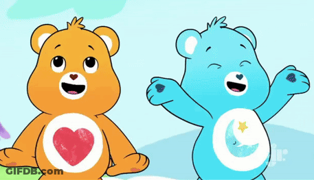 Two Care Bears Standing Next To Each Other GIF