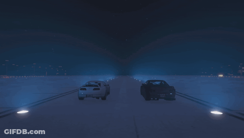 Two Cars Driving At Night With AA License Plate GIF